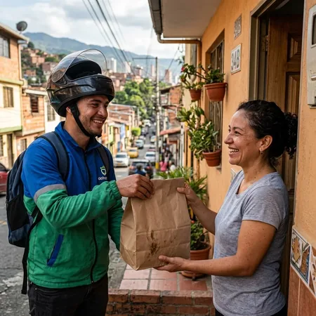 Repartidor local entregando pedidos de ofertas diarias en Sogamoso